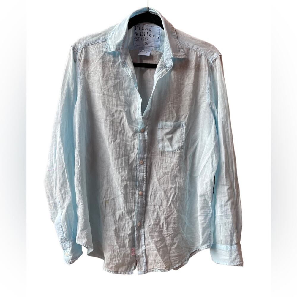 Frank & Eileen Womens Light Blue Cotton Blend Long Sleeve Button Up Shirt Medium